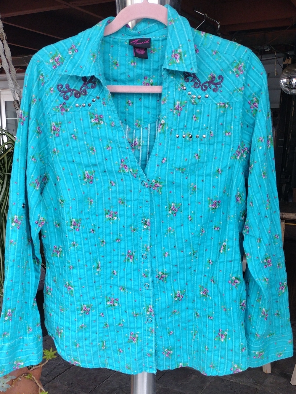 Vtg Torrid Teal Western Shirt